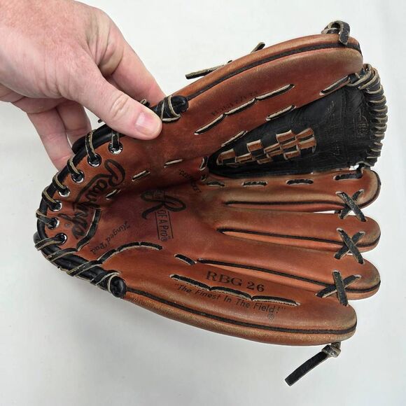 RAWLINGS RBG26 12.5" BASKET-WEB BROWN LEATHER BASEBALL SOFTBALL GLOVE MITT - Picture 4 of 8